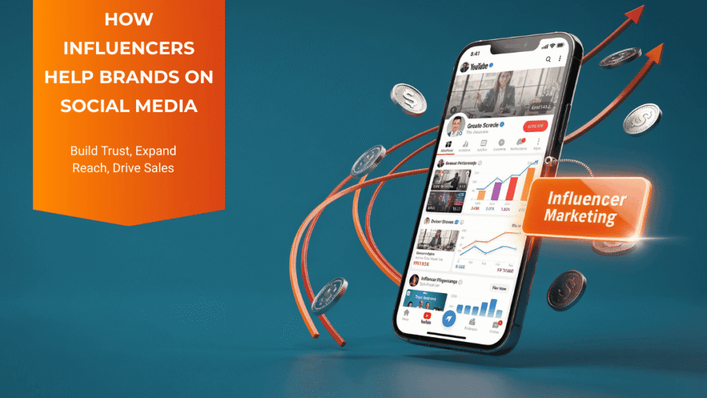 Digital illustration of influencer marketing toward rising social media audience.