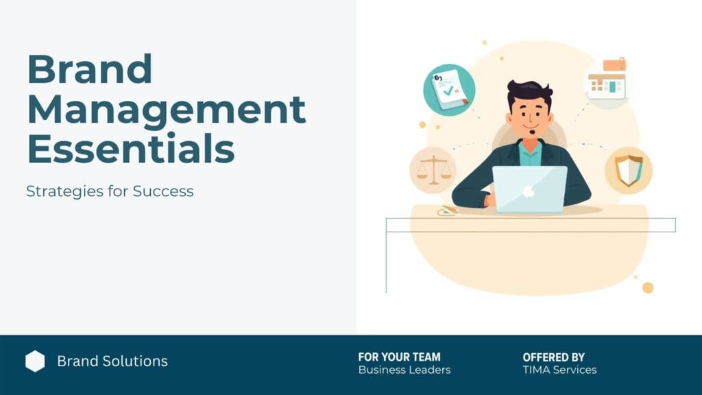 A smiling brand manager at a desk with floating icons of a signed contract, a content calendar, a pricing scale, and an FTC compliance shield, representing an agency handling all the hard work.