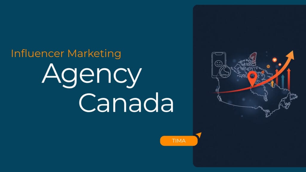 Influencer marketing agency Canada featured image showing a map of Canada with a location pin, a smartphone, and rising engagement icons on a dark blue background.