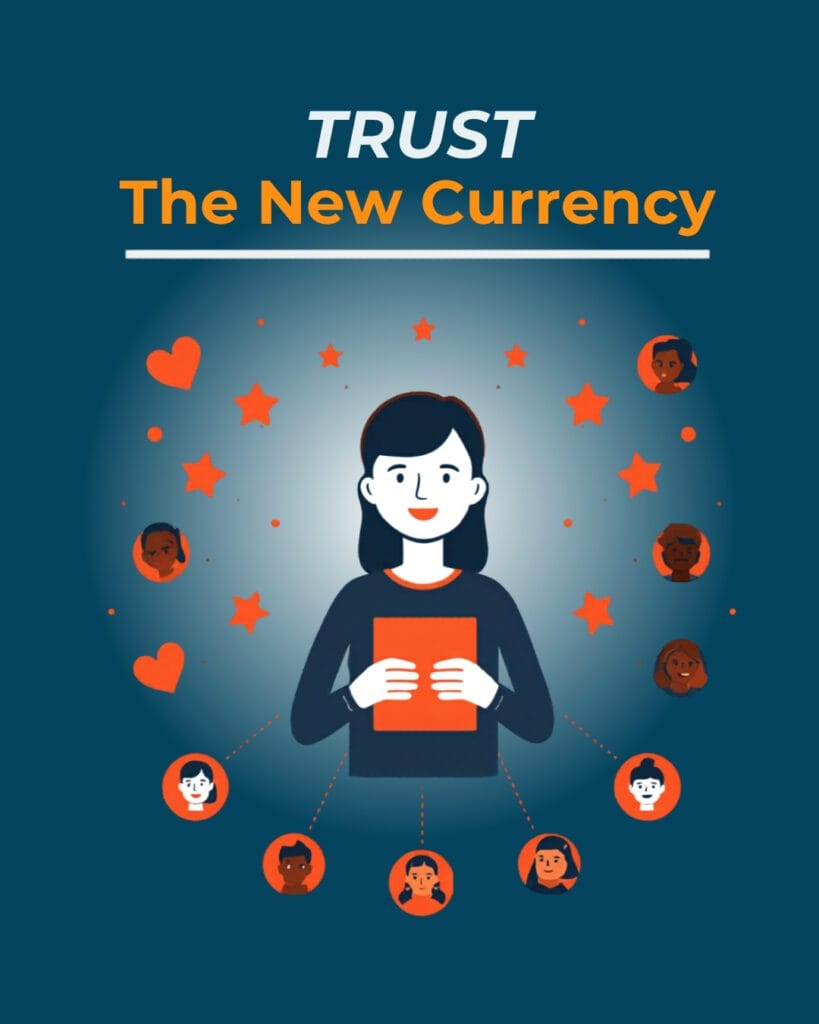 Influencer marketing trust and authenticity where is influencer holding product with follower icons